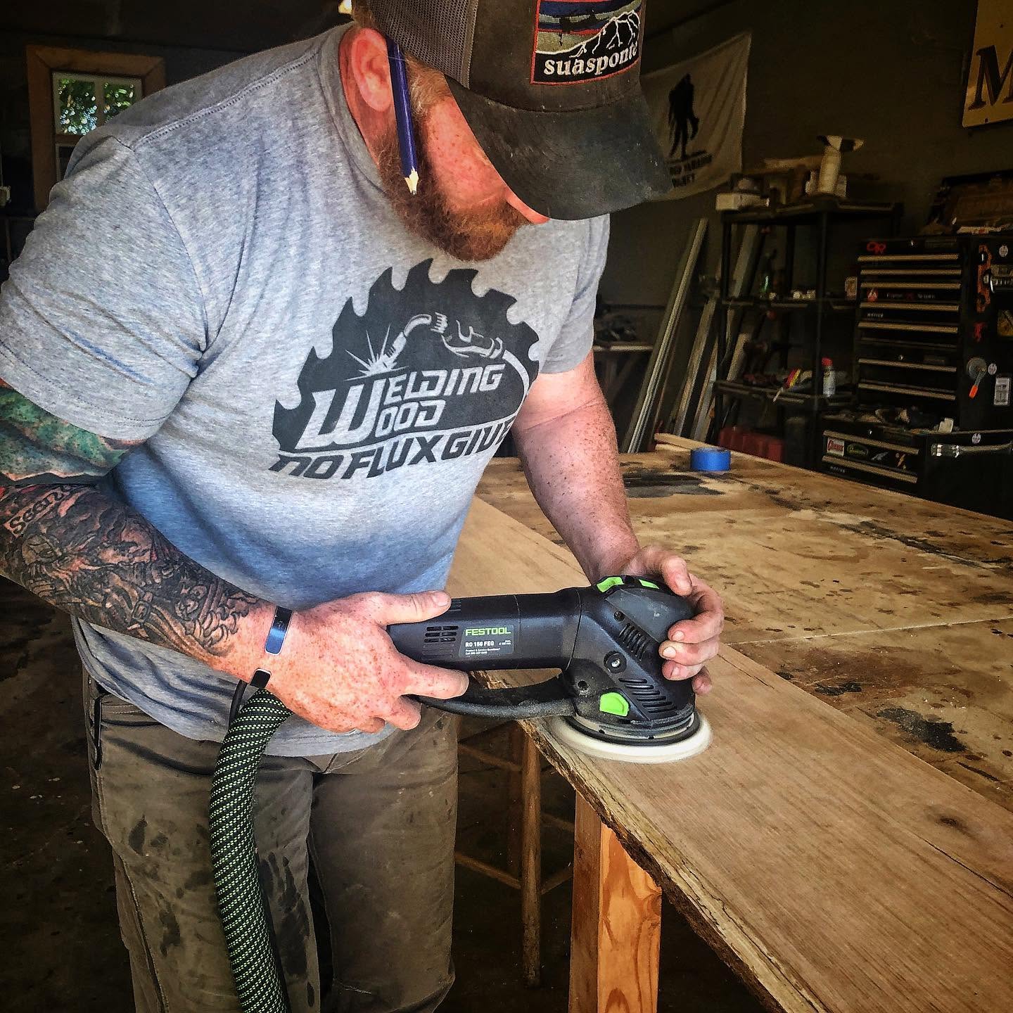 Portrait of Welding Wood founder Jake Kerr in his Southern Pines workshop.