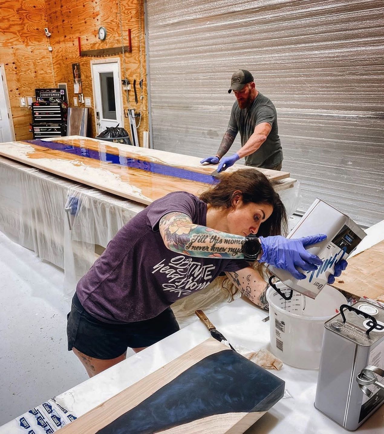 Hands-on fabrication work on a wood and metal project.